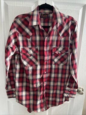 Plains Western Wear Button Shirt Pearl Snap Long Sleeve Plaid Men’s Small
